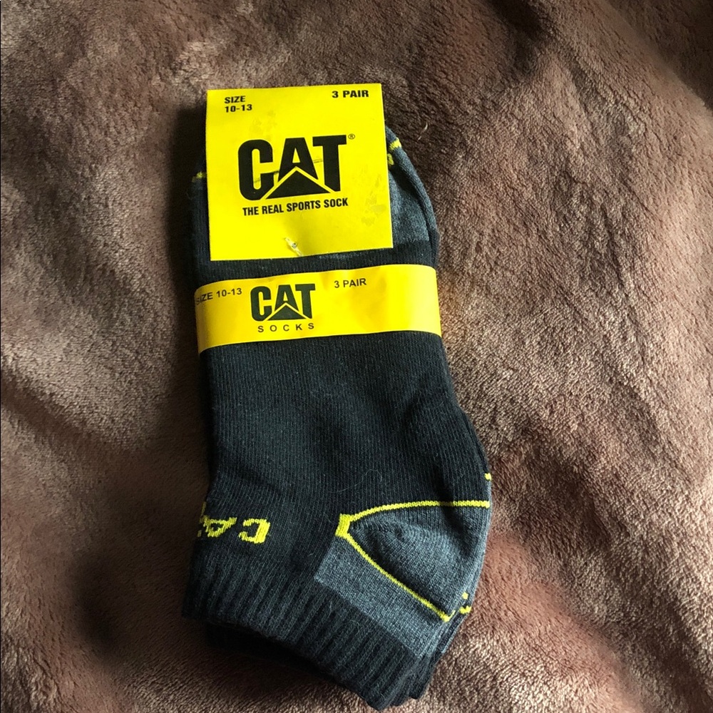 CAT Men's Athletic Socks in Black with Gray and Yellow Accents - 3 Pair